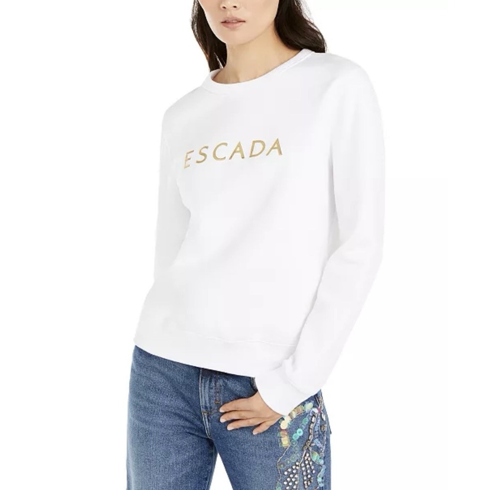 Escada Sport Metallic-Logo Cotton Sweatshirt women's size Medium Crew Neck